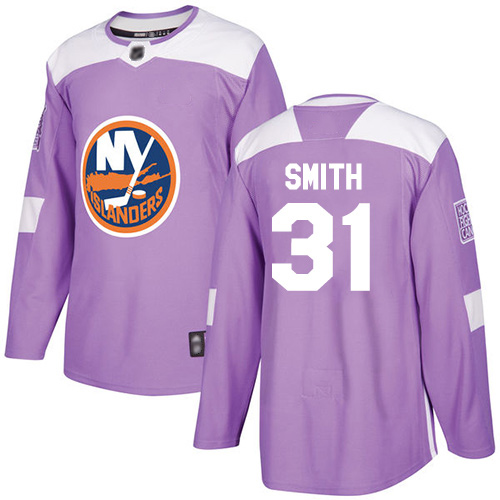 Adidas Men's Billy Smith Authentic Purple Jersey: NHL #31 New York Islanders Fights Cancer Practice