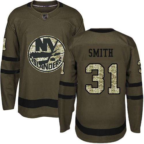 Adidas Men's Billy Smith Authentic Green Jersey: NHL #31 New York Islanders Salute to Service