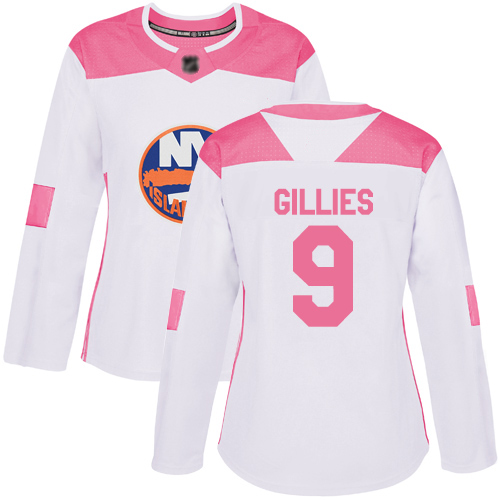 Adidas Women's Clark Gillies Authentic White/Pink Jersey: NHL #9 New York Islanders Fashion