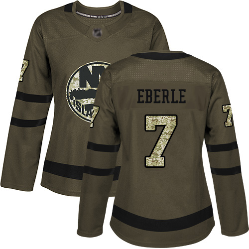 Adidas Women's Jordan Eberle Authentic Green Jersey: NHL #7 New York Islanders Salute to Service