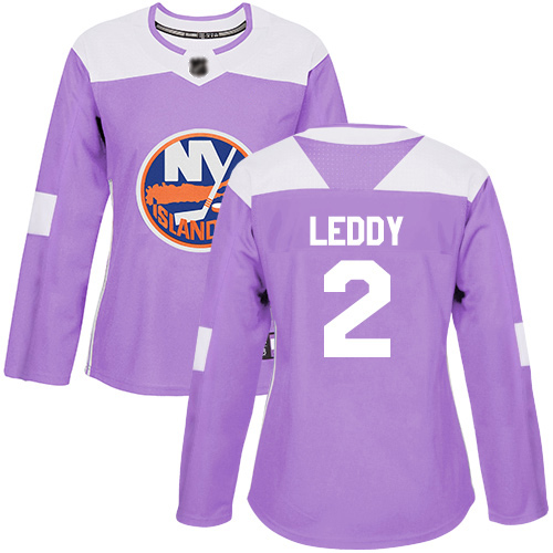 Adidas Women's Nick Leddy Authentic Purple Jersey: NHL #2 New York Islanders Fights Cancer Practice