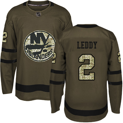 Adidas Men's Nick Leddy Authentic Green Jersey: NHL #2 New York Islanders Salute to Service