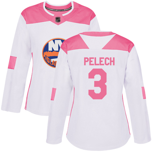 Women's Adam Pelech Authentic White/Pink Jersey: Hockey #3 New York Islanders Fashion