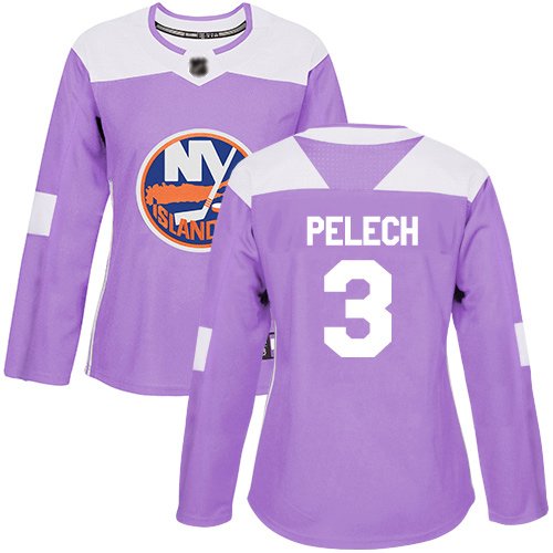 Women's Adam Pelech Authentic Purple Jersey: Hockey #3 New York Islanders Fights Cancer Practice