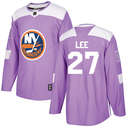 Men's Anders Lee Authentic Purple Jersey: Hockey #27 New York Islanders Fights Cancer Practice