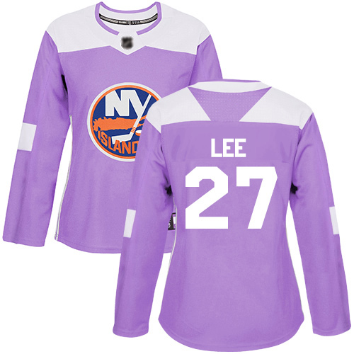 Women's Anders Lee Authentic Purple Jersey: Hockey #27 New York Islanders Fights Cancer Practice