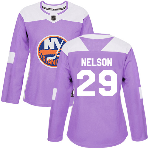 Adidas Women's Brock Nelson Authentic Purple Jersey: NHL #29 New York Islanders Fights Cancer Practice