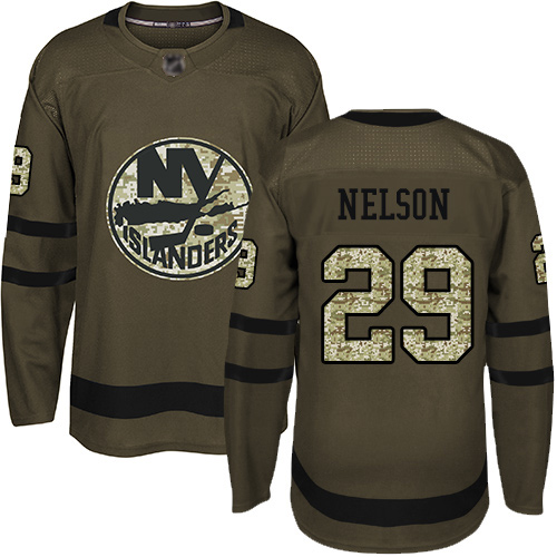 Adidas Youth Brock Nelson Authentic Green Jersey: NHL #29 New York Islanders Salute to Service