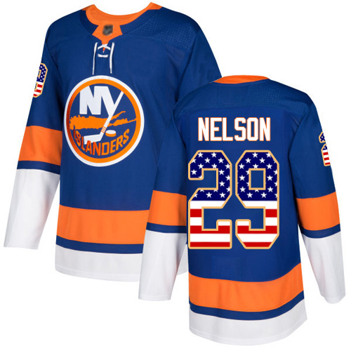 Adidas Men's Brock Nelson Authentic Royal Blue Jersey: NHL #29 New York Islanders USA Flag Fashion