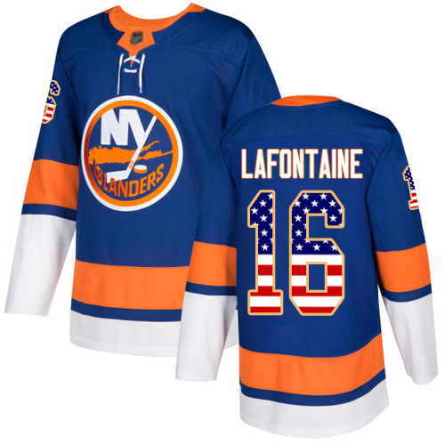 Youth Pat LaFontaine Authentic Royal Blue Jersey: Hockey #16 New York Islanders USA Flag Fashion