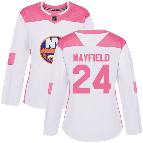 Adidas Women's Scott Mayfield Authentic White/Pink Jersey: NHL #24 New York Islanders Fashion