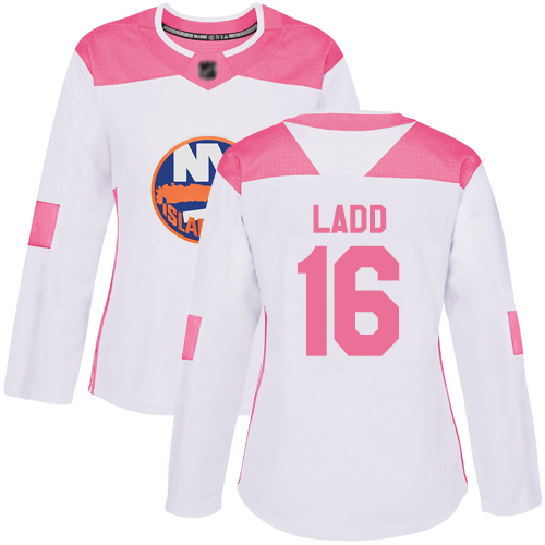 Adidas Women's Andrew Ladd Authentic White/Pink Jersey: NHL #16 New York Islanders Fashion