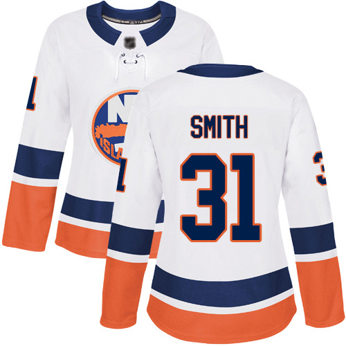 Reebok Women's Billy Smith Authentic White Away Jersey: NHL #31 New York Islanders