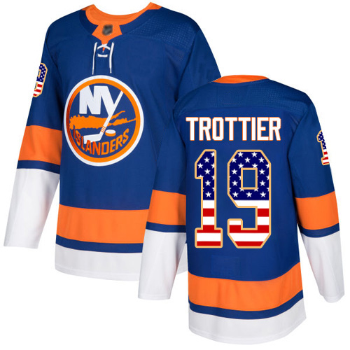 Men's Bryan Trottier Authentic Royal Blue Jersey: Hockey #19 New York Islanders USA Flag Fashion