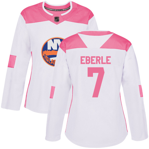 Adidas Women's Jordan Eberle Authentic White/Pink Jersey: NHL #7 New York Islanders Fashion
