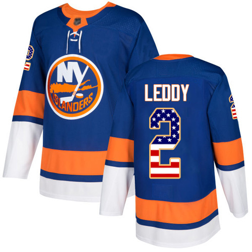 Adidas Youth Nick Leddy Authentic Royal Blue Jersey: NHL #2 New York Islanders USA Flag Fashion