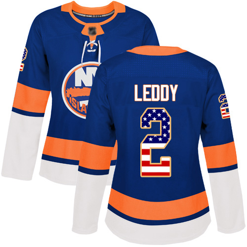 Adidas Women's Nick Leddy Authentic Royal Blue Jersey: NHL #2 New York Islanders USA Flag Fashion