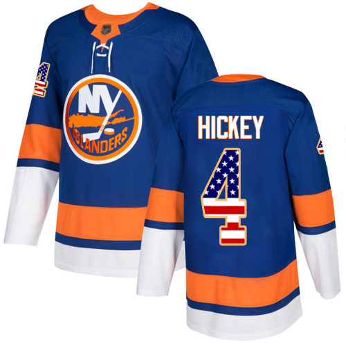 Adidas Youth Thomas Hickey Authentic Royal Blue Jersey: NHL #4 New York Islanders USA Flag Fashion