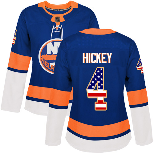 Adidas Women's Thomas Hickey Authentic Royal Blue Jersey: NHL #4 New York Islanders USA Flag Fashion