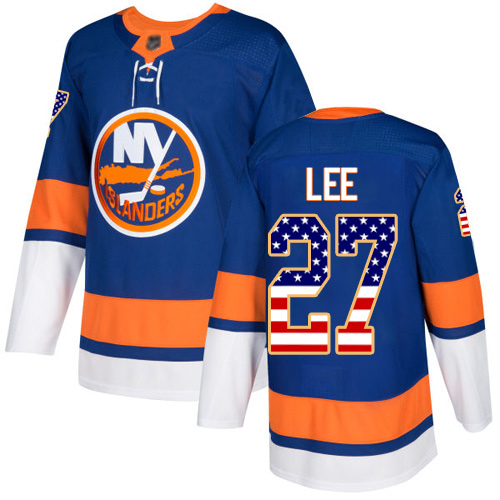 Men's Anders Lee Authentic Royal Blue Jersey: Hockey #27 New York Islanders USA Flag Fashion