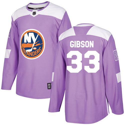 Men's Christopher Gibson Authentic Purple Jersey: Hockey #33 New York Islanders Fights Cancer Practice