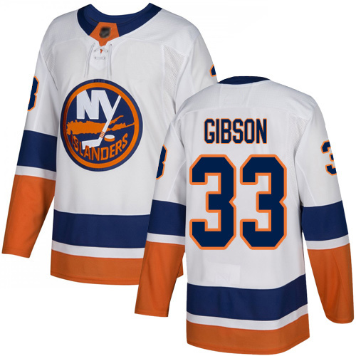 Men's Christopher Gibson Authentic White Away Jersey: Hockey #33 New York Islanders