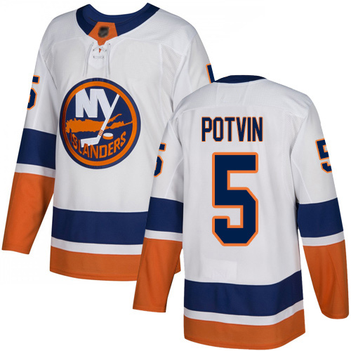 Reebok Men's Denis Potvin Authentic White Away Jersey: NHL #5 New York Islanders