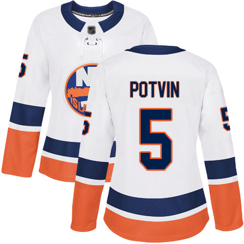Reebok Women's Denis Potvin Authentic White Away Jersey: NHL #5 New York Islanders