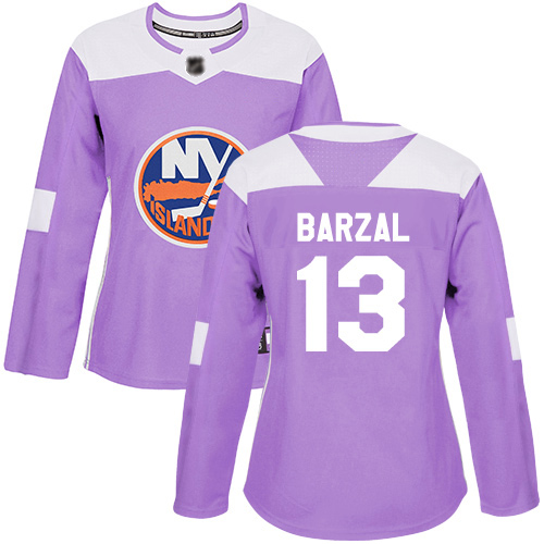 Adidas Women's Mathew Barzal Authentic Purple Jersey: NHL #13 New York Islanders Fights Cancer Practice