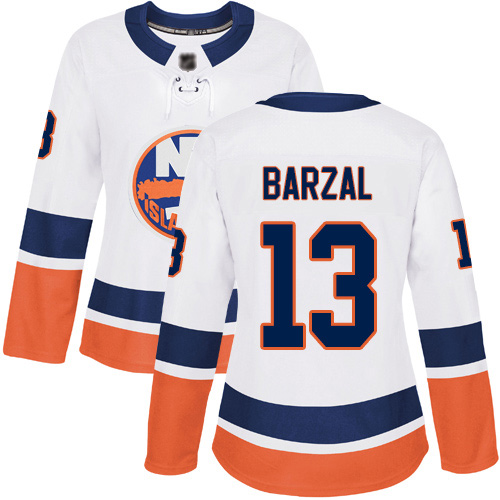 Reebok Women's Mathew Barzal Authentic White Away Jersey: NHL #13 New York Islanders