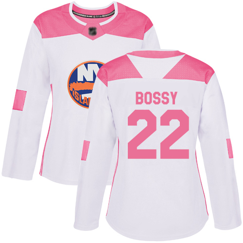 Adidas Women's Mike Bossy Authentic White/Pink Jersey: NHL #22 New York Islanders Fashion
