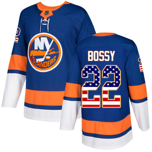 Adidas Youth Mike Bossy Authentic Royal Blue Jersey: NHL #22 New York Islanders USA Flag Fashion