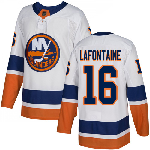 Men's Pat LaFontaine Authentic White Away Jersey: Hockey #16 New York Islanders