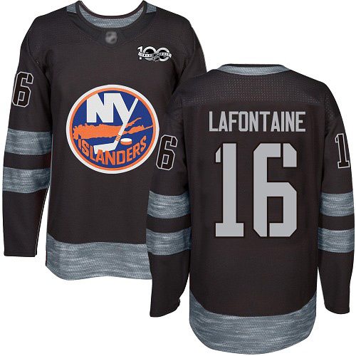 Men's Pat LaFontaine Authentic Black Jersey: Hockey #16 New York Islanders 1917-2017 100th Anniversary