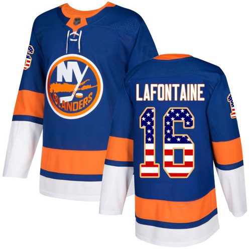 Men's Pat LaFontaine Authentic Royal Blue Jersey: Hockey #16 New York Islanders USA Flag Fashion