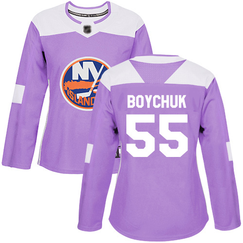 Adidas Women's Johnny Boychuk Authentic Purple Jersey: NHL #55 New York Islanders Fights Cancer Practice
