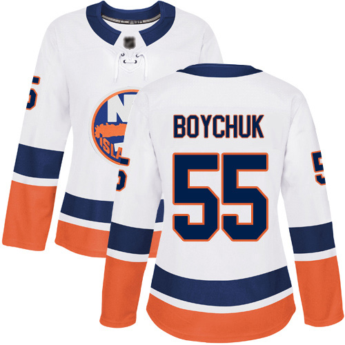 Reebok Women's Johnny Boychuk Authentic White Away Jersey: NHL #55 New York Islanders