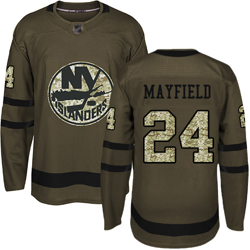 Adidas Youth Scott Mayfield Premier Green Jersey: NHL #24 New York Islanders Salute to Service
