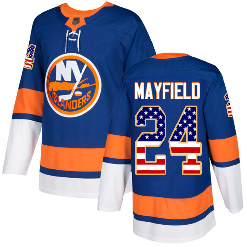 Adidas Men's Scott Mayfield Authentic Royal Blue Jersey: NHL #24 New York Islanders USA Flag Fashion