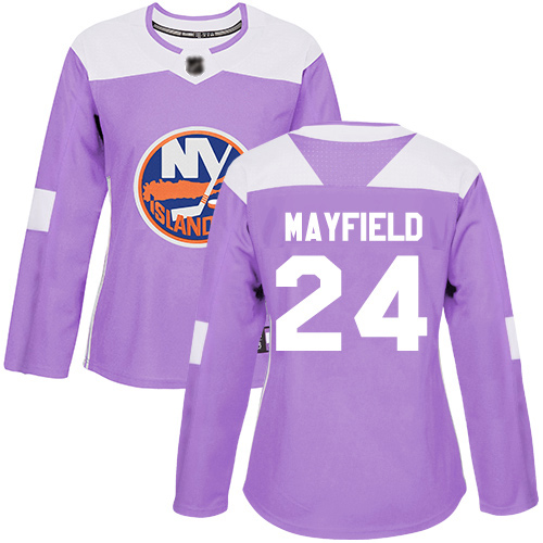 Adidas Women's Scott Mayfield Authentic Purple Jersey: NHL #24 New York Islanders Fights Cancer Practice