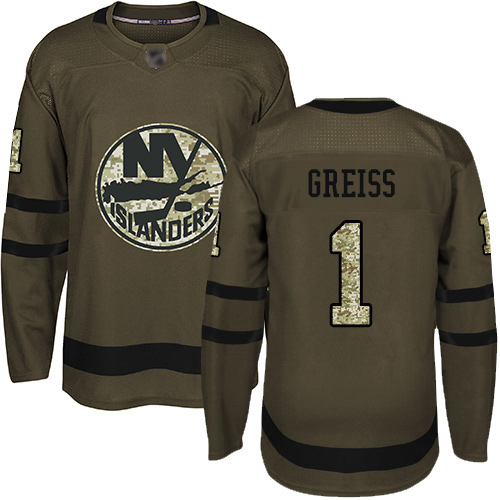Adidas Men's Thomas Greiss Authentic Green Jersey: NHL #1 New York Islanders Salute to Service