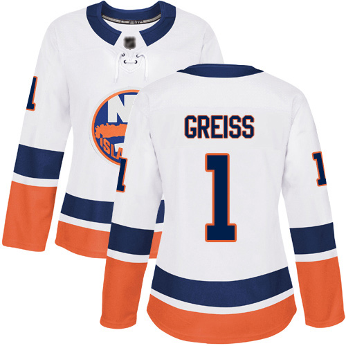 Reebok Women's Thomas Greiss Authentic White Away Jersey: NHL #1 New York Islanders