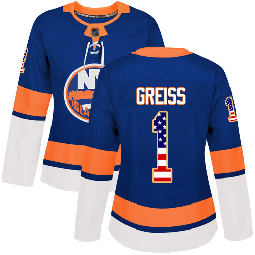 Adidas Women's Thomas Greiss Authentic Royal Blue Jersey: NHL #1 New York Islanders USA Flag Fashion